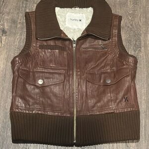 Hurley Women’s Outer Shell Leather Zip Up Large Vest